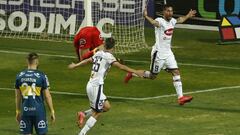 Futbol, Everton vs Deportes Melipilla.
 Decimosexta fecha, campeonato 2021.
 El jugador de Deportes Melipilla Gonzalo Sosa celebra su gol contra Everton durante el partido de primera division realizado en el Estadio Sausalito de Vina Del Mar, Chile.
 14/0