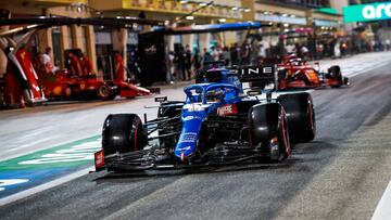 ALONSO Fernando (spa), Alpine F1 A521, action during Formula 1 Gulf Air Bahrain Grand Prix 2021 from March 26 to 28, 2021 on the Bahrain International Circuit, in Sakhir, Bahrain - Photo Florent Gooden / DPPI
 AFP7 
 27/03/2021 ONLY FOR USE IN SPAIN