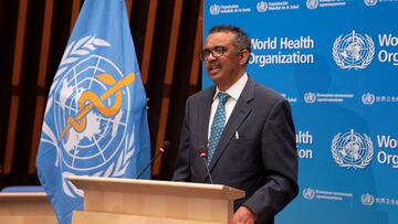 FILE PHOTO: Tedros Adhanom Ghebreyesus, director general of World Health Organization (WHO) speaks at the virtual 73rd World Health Assembly (WHA) following the coronavirus disease (COVID-19) outbreak in Geneva, Switzerland, May 18, 2020. Christopher Black/WHO/Handout via REUTERS THIS IMAGE HAS BEEN SUPPLIED BY A THIRD PARTY/File Photo