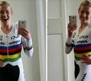 Jessica Gallagher ya posa con el maillot arcoiris de la pista
