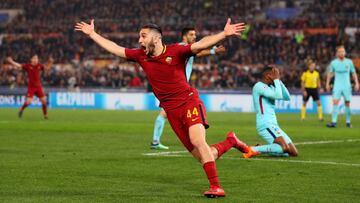 Manolas celebra el gol que eliminó al Barça en los cuartos de final de Champions League.