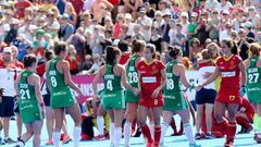 London (United Kingdom), 04/08/2018.- Spain players are dejected after losing against Ireland in a penalty shoot out during the women&#039;s Field Hockey World Cup match between Ireland and Spain at the Lee Valley Hockey Centre, Queen Elizabeth Olympic Pa