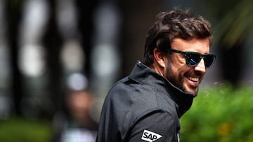 SHANGHAI, CHINA - APRIL 08: Fernando Alonso of Spain and McLaren Honda walks in the Paddock during final practice for the Formula One Grand Prix of China at Shanghai International Circuit on April 8, 2017 in Shanghai, China.  (Photo by Clive Mason/Getty Images)