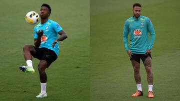 El seleccionador brasileño, en la primera práctica con la convocatoria al completo planteó un once que incluye al madridista y al futbolista del PSG.