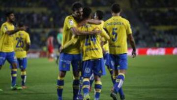 Celebración del tercer gol del Las Palmas