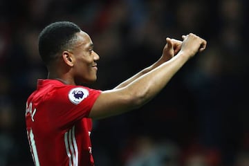 Anthony Martial of Manchester United celebrates victory after the Premier League match between Manchester United and Middlesbrough