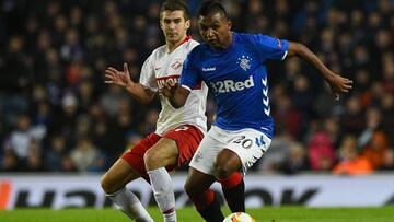 El delantero colombiano Alfredo Morelos anot&oacute; un gol en el partido de Rangers contra Kilmarnock, por la fecha 11 de la Premier League de Escocia.