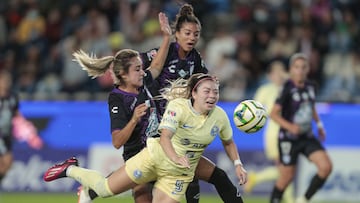   (L-R), Karen Diaz of Pachuca and Katty Martinez of America  during the game Pachuca vs America, corresponding to Round 08 of the Torneo Clausura 2023 of the BBVA MX Womens League, at Hidalgo Stadium, on March 06, 2023.

<br><br>

(I-D), Karen Diaz de Pachuca y Katty Martinez de America durante el partido Pachuca vs America, Correspondiente a la Jornada 08 del Torneo Clausura 2023 de la Liga BBVA MX Femenil, en el Estadio Hidalgo, el 06 de Marzo de 2023