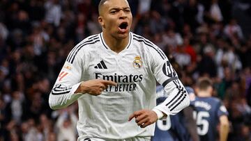 Soccer Football - LaLiga - Real Madrid v Rayo Vallecano - Santiago Bernabeu, Madrid, Spain - March 9, 2025 Real Madrid's Kylian Mbappe celebrates scoring their first goal REUTERS/Susana Vera TPX IMAGES OF THE DAY