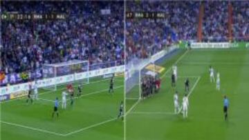 El Málaga se quejó por triplicado en la jugada del 2-1 del Madrid