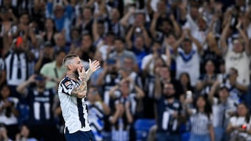 Soccer Football - Liga MX - Monterrey v Necaxa - Estadio BBVA, Monterrey, Mexico - August 23, 2025 Monterrey's Sergio Ramos celebrates scoring their third goal REUTERS/Cristian De Marchena