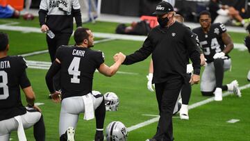Jon Gruden precisó que hay 50% de probabilidad de que Carr inicie frente a Dolphins. De usar a Mariota, el equipo adaptará su juego ofensivo inclinándose hacia la carrera.