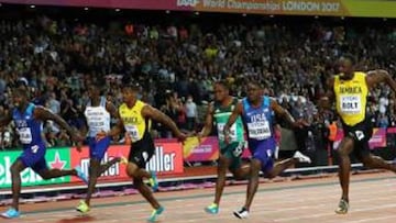 Justin Gatlin, venciendo en la final mundialista de 100 metros en Londres 2017. 