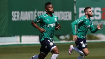 Miguel Borja durante un entrenamiento con Palmeiras.