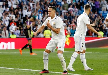 Lucas Vázquez celebra el sexto gol del Real Madrid al Valladolid. 