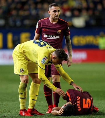 Villarreal's Daniel Raba was shown a red card in the second half for a foul on Sergio Busquets.