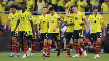 Jugadores de la Selección Colombia en un partido de Eliminatorias.