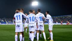 LEGANES, SPAIN - DECEMBER 19: Juan Muñoz of CD Leganes celebrates with teammates after scoring their team's first goal during the LaLiga SmartBank match between CD Leganes and Real Zaragoza at Estadio Municipal de Butarque on December 19, 2022 in Leganes, Spain. (Photo by Angel Martinez/Getty Images)