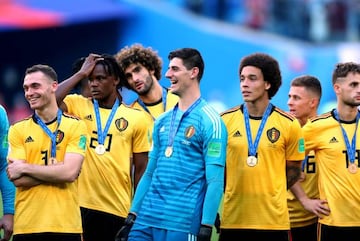 Thibaut Courtois of Belgium celebrated victory following the 2018 FIFA World Cup Russia 3rd Place Playoff match against England.