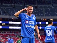 Andres Montano celebrates his goal 4-1 of Cruz Azul during the 17th round match between Cruz Azul and Necaxa as part of the Liga BBVA MX Varonil, Torneo Clausura 2026 at Banorte (Azteca) Stadium, on April 26, 2026 in Mexico City, Mexico.