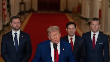 U.S. President Donald Trump delivers an address to the nation alongside U.S. Vice President JD Vance, U.S. Secretary of State Marco Rubio and U.S. Defense Secretary Pete Hegseth at the White House in Washington, D.C., U.S. June 21, 2025, following U.S. strikes on Iran's nuclear facilities. REUTERS/Carlos Barria/Pool