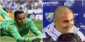 Navas during the match against Málaga and after, with his head shaved.