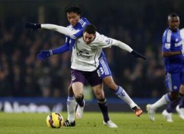 Cuadrado en su primer partido como titular con Chelsea. El rival fue el Everton.