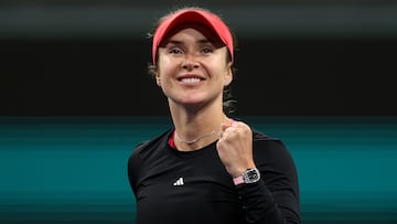 INDIAN WELLS, CALIFORNIA - MARCH 11: Elina Svitolina of Ukraine celebrates match point against Jessica Pegula during the BNP Paribas Open at Indian Wells Tennis Garden on March 11, 2025 in Indian Wells, California. Matthew Stockman/Getty Images/AFP (Photo by MATTHEW STOCKMAN / GETTY IMAGES NORTH AMERICA / Getty Images via AFP)