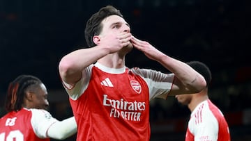 LONDON (United Kingdom), 17/03/2026.- Declan Rice of Arsenal celebrates scoring the 2-0 goal during the UEFA Champions League Round of 16 2nd leg match between Arsenal and Bayer 04 Leverkusen in London, Great Britain, 17 March 2026. (Liga de Campeones, Gran Bretaña, Reino Unido, Londres) EFE/EPA/NEIL HALL