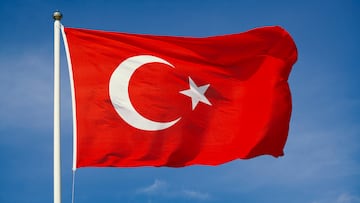 The flag of Turkey waving in the wind.