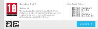 Resident Evil 3, clasificado para PS5 y Xbox Series por PEGI