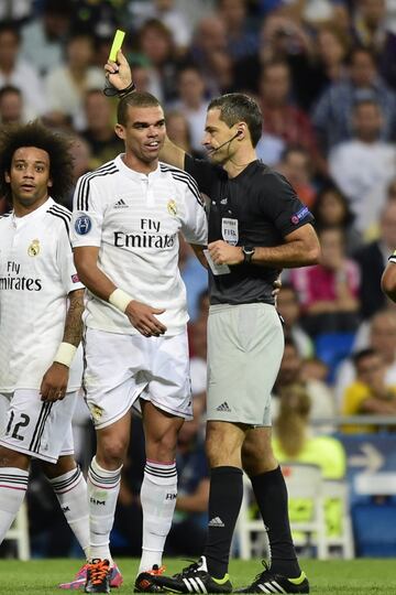 Sent off twice in his Champions League career, Pepe has picked up a total of 24 cards - 23 yellows and one straight red* - in 95 games for Porto, Real Madrid and Besiktas in the competition. (*His other dismissal was for two bookings; in this photo galler