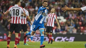 Adri&aacute;n, celebrando uno de los dos goles que marc&oacute; ante el Athletic en San Mam&eacute;s.