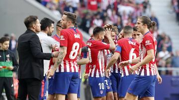 Los jugadores del Atlético celebran un gol ante el Celta.