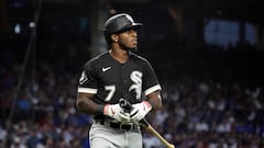 CHICAGO, ILLINOIS - AUGUST 16: Tim Anderson #7 of the Chicago White Sox reacts after striking out during the fourth inning of a game against the Chicago Cubs at Wrigley Field on August 16, 2023 in Chicago, Illinois.   Nuccio DiNuzzo/Getty Images/AFP (Photo by NUCCIO DINUZZO / GETTY IMAGES NORTH AMERICA / Getty Images via AFP)