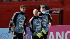 Buenos Aires 27 Mayo 2018, Argentina
 Entrenamiento de la Selecci&mdash;n Argentina en el Estadio Tomas A Duco (Huracan).
 Sandro Guzman de la Seleccion Argentina, Franco Armani de la Seleccion Argentina y Wilfredo Caballero de la Seleccion Argentina
 Foto Ortiz Gustavo
 