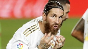 Sergio Ramos, capit&aacute;n del Real Madrid, celebra el gol de penalti al Getafe.