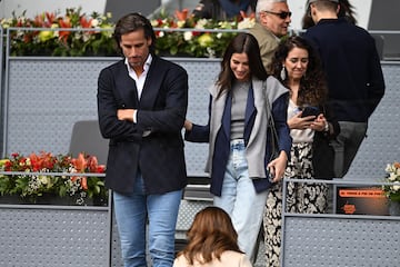 Feliciano López y Sandra Gago durante el partido de Rafa Nadal en el Mutua Madrid Open.