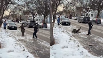 El gracioso momento en el que un agente del ICE resbala en el hielo