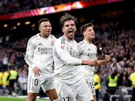 Facing their angry home fans for the first time since an embarrassing cup exit, Madrid beat Levante thanks to second-half goals by Kylian Mbappé and Raúl Asencio.