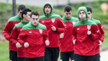 Los jugadores del Athletic Club durante un entrenamiento.