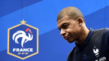 France&#039;s forward Kylian Mbappe gives a press conference in Clairefontaine-en-Yvelines on May 30, 2017.
 Team France prepares for the friendly football match against Paraguay to be held on June 2 and World Cup qualifier against Sweden on June 9.