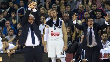 Pablo Laso, durante el partido que disputó el Madrid en Barcelona.