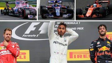 Hamilton, Vettel, Ricciardo, P&eacute;rez, Sainz y Alonso en el GP de B&eacute;lgica de F1.