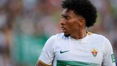 Johan Mojica left-back of Elche and Colombia during the La Liga Santander match between Elche CF and Real Sociedad at Estadio Manuel Martinez Valero on August 27, 2022 in Elche, Spain. (Photo by Jose Breton/Pics Action/NurPhoto via Getty Images)