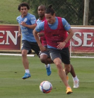 Corujo durante las prácticas el equipo uruguayo.