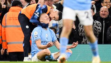 Erling Haaland, jugador del Manchester City, celebra su gol ante el West Ham.