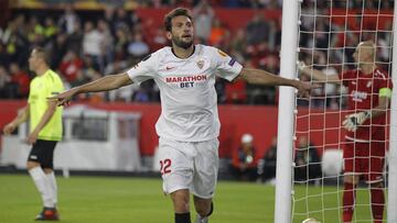 Franco V&aacute;zquez celebra el primer tanto al Dudelange.