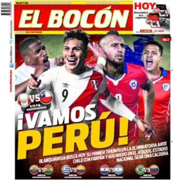 La portada de El Bocón la mañana del 13 de octubre centrado en el Perú-Chile