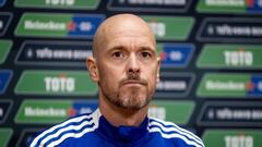 AMSTERDAM - Ajax coach Erik ten Hag during the Toto KNVB Cup Press Conference prior to the cup final against PSV at the Johan Cruijff ArenA on April 15, 2022 in Amsterdam, Netherlands. KOEN VAN WEEL (Photo by ANP via Getty Images)